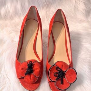 Kate Spade Red Suede Peep-Toe Heels
